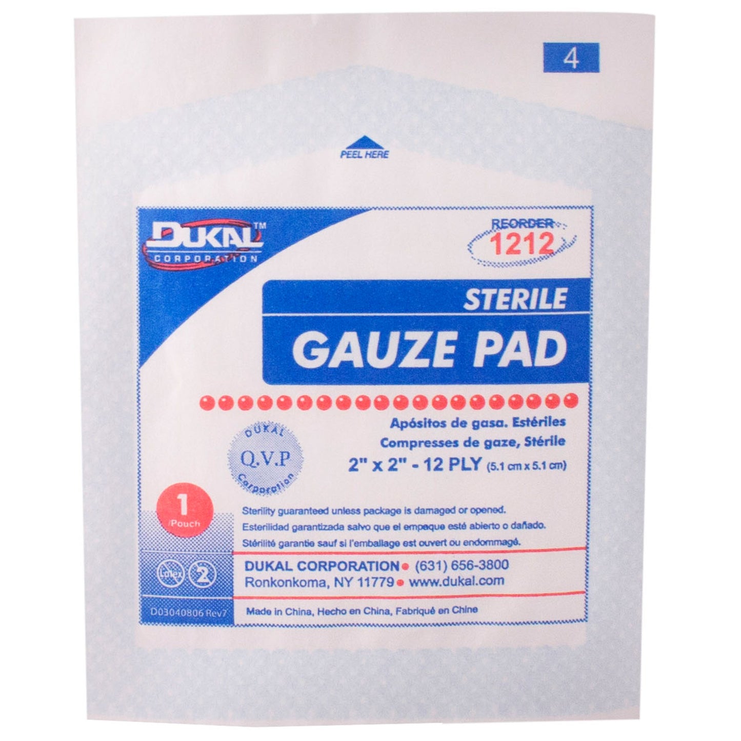 Dukal Sterile Gauze Sponge 2 x 2 Inch 12-Ply Cotton 1 per Pack