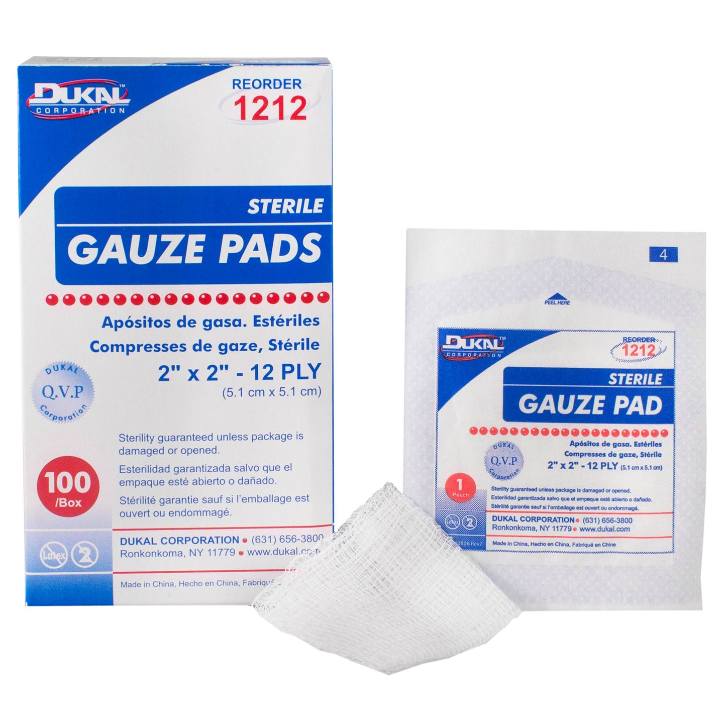 Dukal Sterile Gauze Sponge 2 x 2 Inch 12-Ply Cotton 1 per Pack