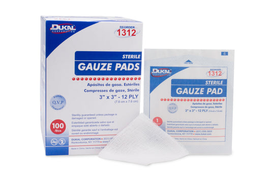 Dukal Sterile Gauze Sponge 3 x 3 Inch 12-Ply Cotton 1 per Pack