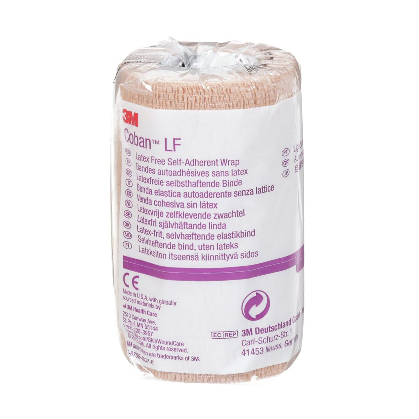 3M Coban LF Cohesive Bandage 4 Inch x 5 Yard Self-Adherent Tan Standard Compression