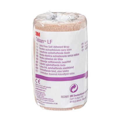 3M Coban LF Cohesive Bandage 4 Inch x 5 Yard Self-Adherent Tan Standard Compression