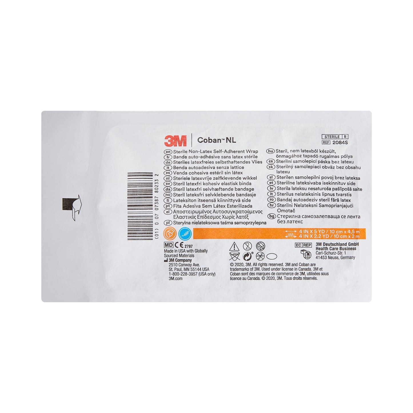 3M Coban LF Sterile Cohesive Bandage 4 Inch x 5 Yard Self-Adherent Tan Standard Compression