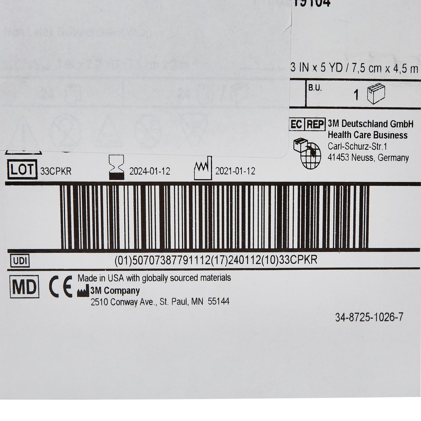 3M Coban LF Cohesive Bandage 3 Inch x 5 Yard Self-Adherent Tan Standard Compression
