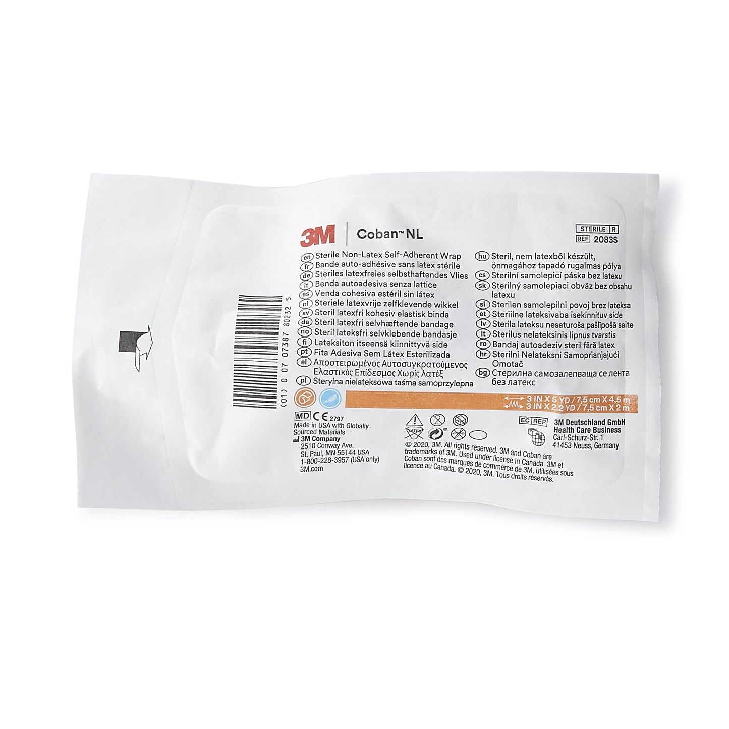 3M Coban LF Sterile Cohesive Bandage 3 Inch x 5 Yard Self-Adherent Tan Standard Compression