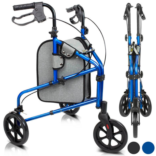  3 Wheel Walker Rollator - Lightweight Foldable Walking Transport Blue