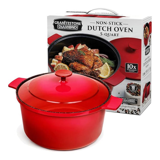 Granitestone Diamond 5QT Dutch Oven Pot with Lid – Ultra Nonstick, Mineral & Diamond Coating, Self-Basting Lid, Metal Utensil Safe, PFOA-Free