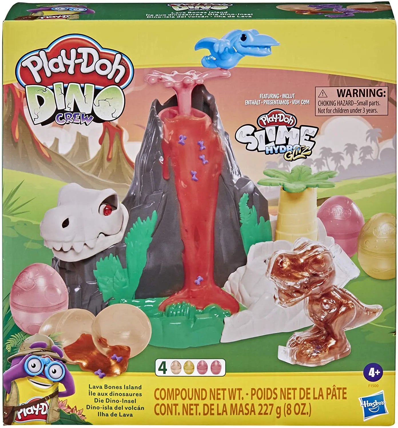 Play-Doh Slime Dino Crew Lava Bones Island Volcano Playset – HydroGlitz Eggs and Dinosaur Toys for Kids
