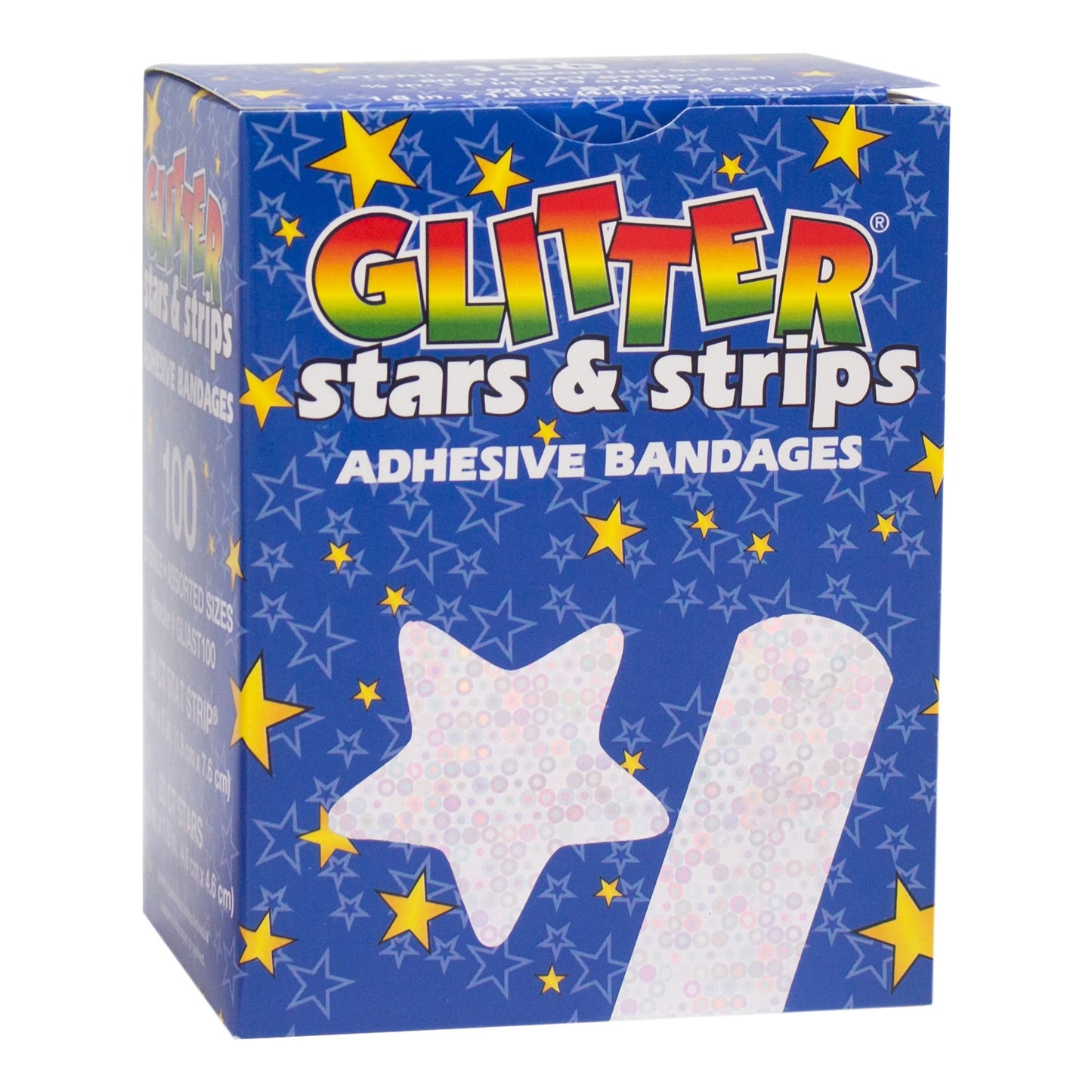 Stat Strip Plastic Adhesive Strip 3/4 x 3 Inch Sterile – Kid Design Glitter Stars and Stripes