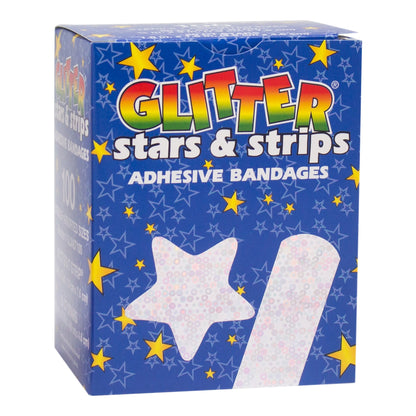 Stat Strip Plastic Adhesive Strip 3/4 x 3 Inch Sterile – Kid Design Glitter Stars and Stripes