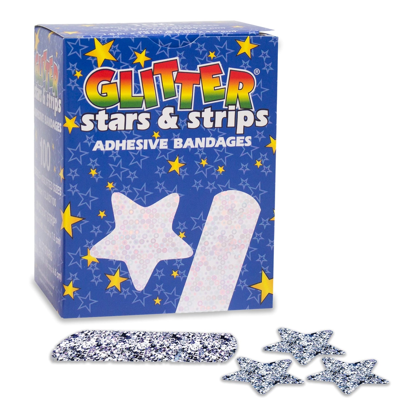 Stat Strip Plastic Adhesive Strip 3/4 x 3 Inch Sterile – Kid Design Glitter Stars and Stripes