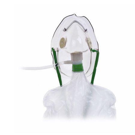 NonRebreather Oxygen Mask Elongated Style Adult One Size Fits Most Adjustable Head Strap / Nose Clip