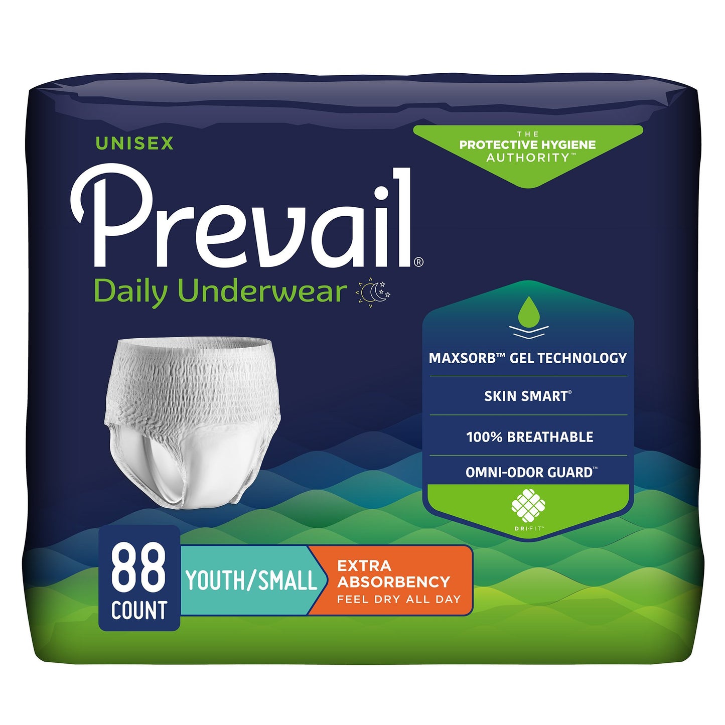 Unisex Youth Absorbent Underwear Prevail Daily Underwear Pull On with Tear Away Seams Small Disposable Moderate Absorbency