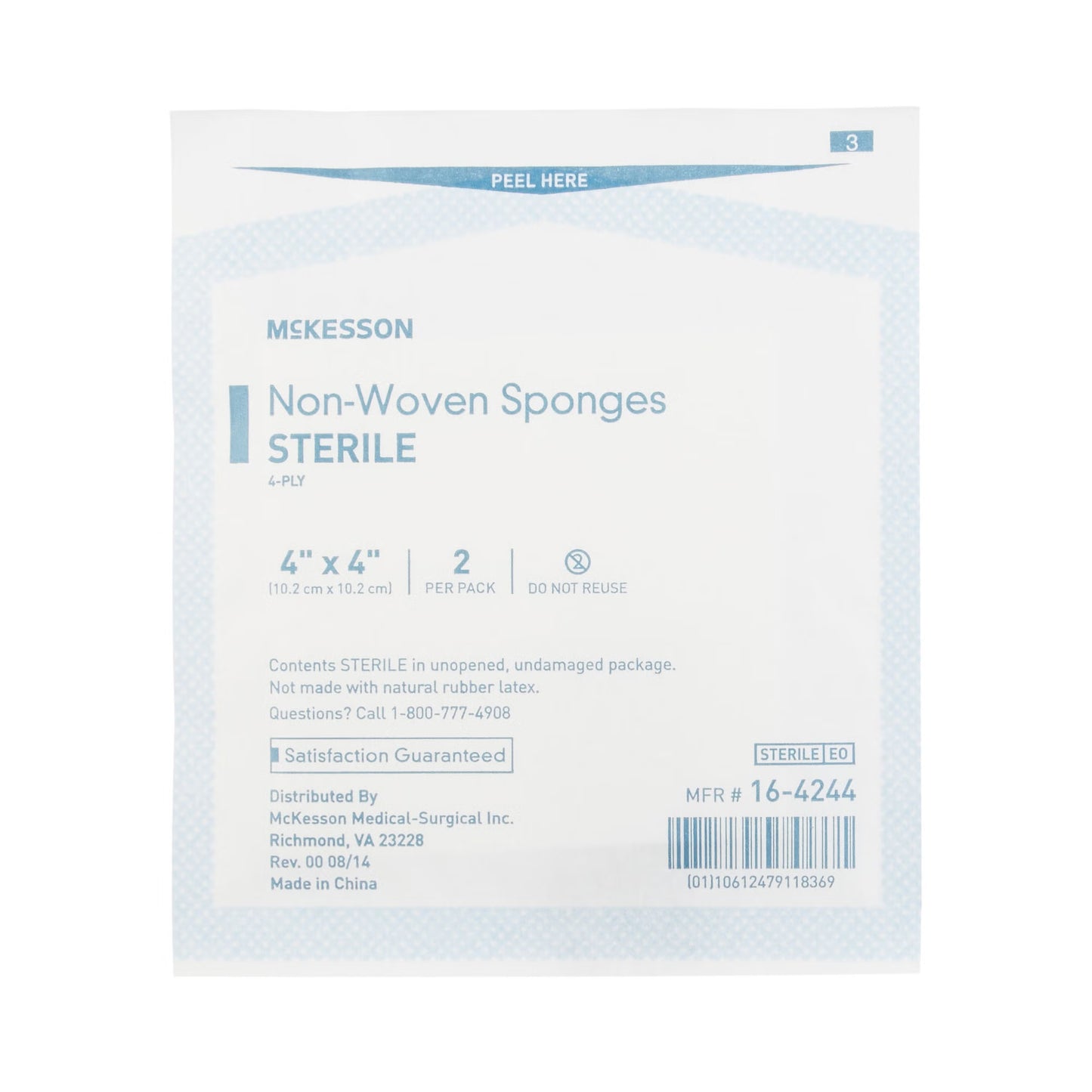 McKesson Sterile Nonwoven Sponge 4 x 4 Inch 4-Ply Polyester/Rayon 2 Per Pack