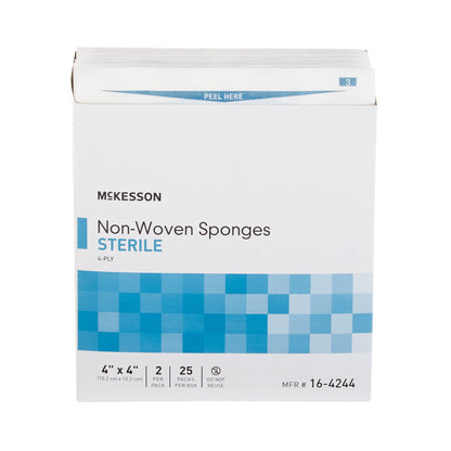 McKesson Sterile Nonwoven Sponge 4 x 4 Inch 4-Ply Polyester/Rayon 2 Per Pack