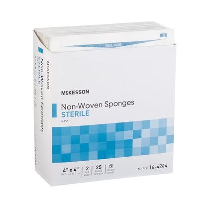 McKesson Sterile Nonwoven Sponge 4 x 4 Inch 4-Ply Polyester/Rayon 2 Per Pack