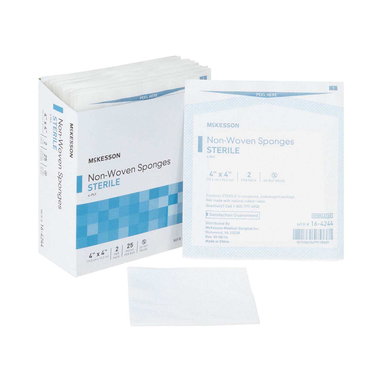 McKesson Sterile Nonwoven Sponge 4 x 4 Inch 4-Ply Polyester/Rayon 2 Per Pack