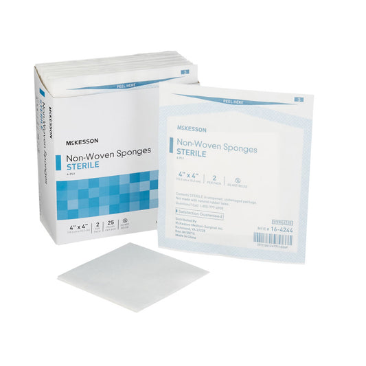 McKesson Sterile Nonwoven Sponge 4 x 4 Inch 4-Ply Polyester/Rayon 2 Per Pack