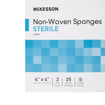 McKesson Sterile Nonwoven Sponge 4 x 4 Inch 4-Ply Polyester/Rayon 2 Per Pack