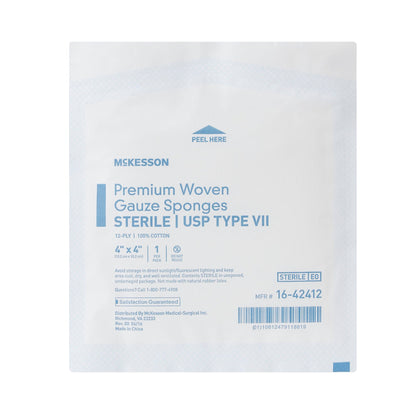 McKesson Sterile Gauze Sponge 4 x 4 Inch 12-Ply USP Type VII 1 Per Pack