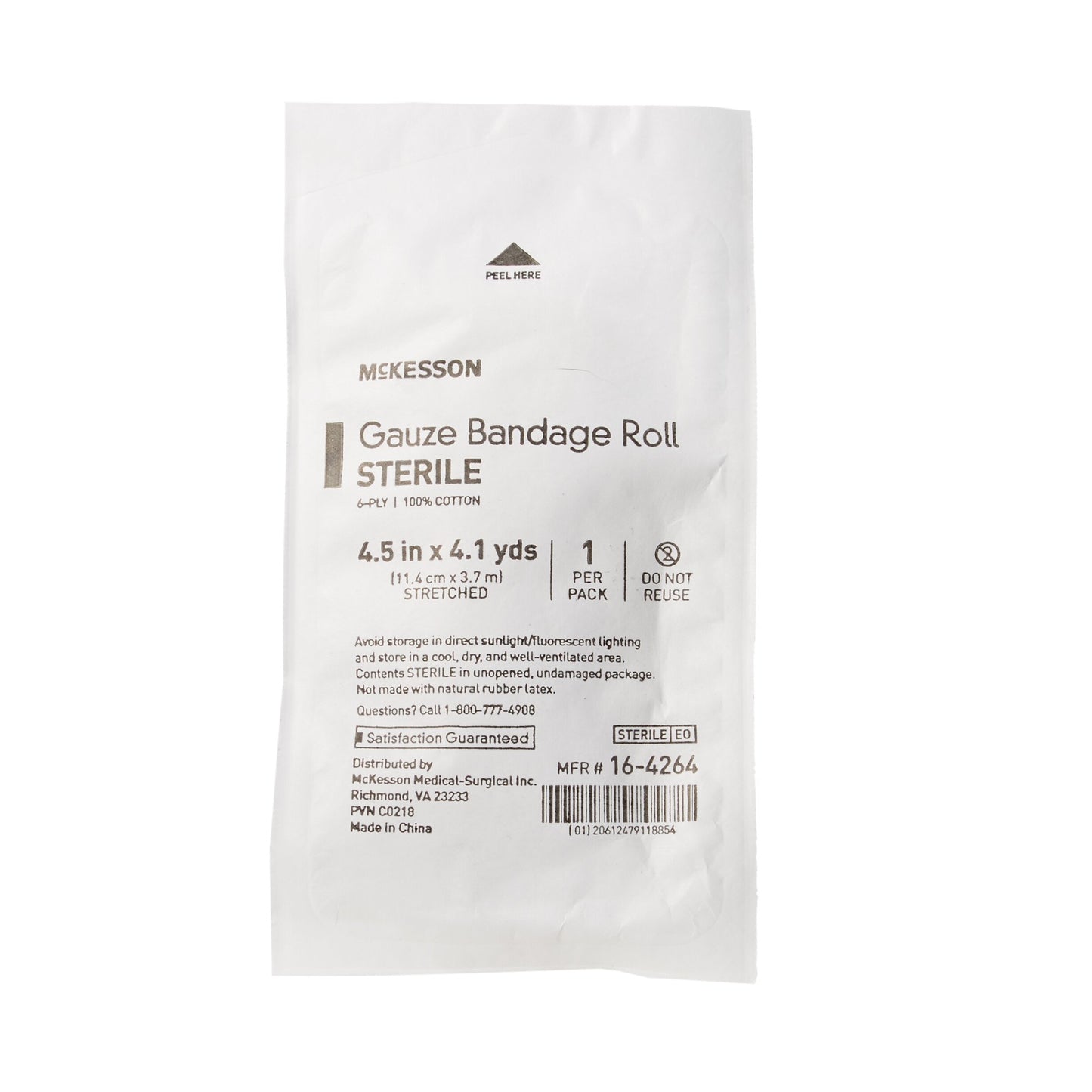 McKesson Fluff Bandage Roll 4-1/2 Inch x 4-1/10 Yard 6-Ply Sterile Cotton Dressing