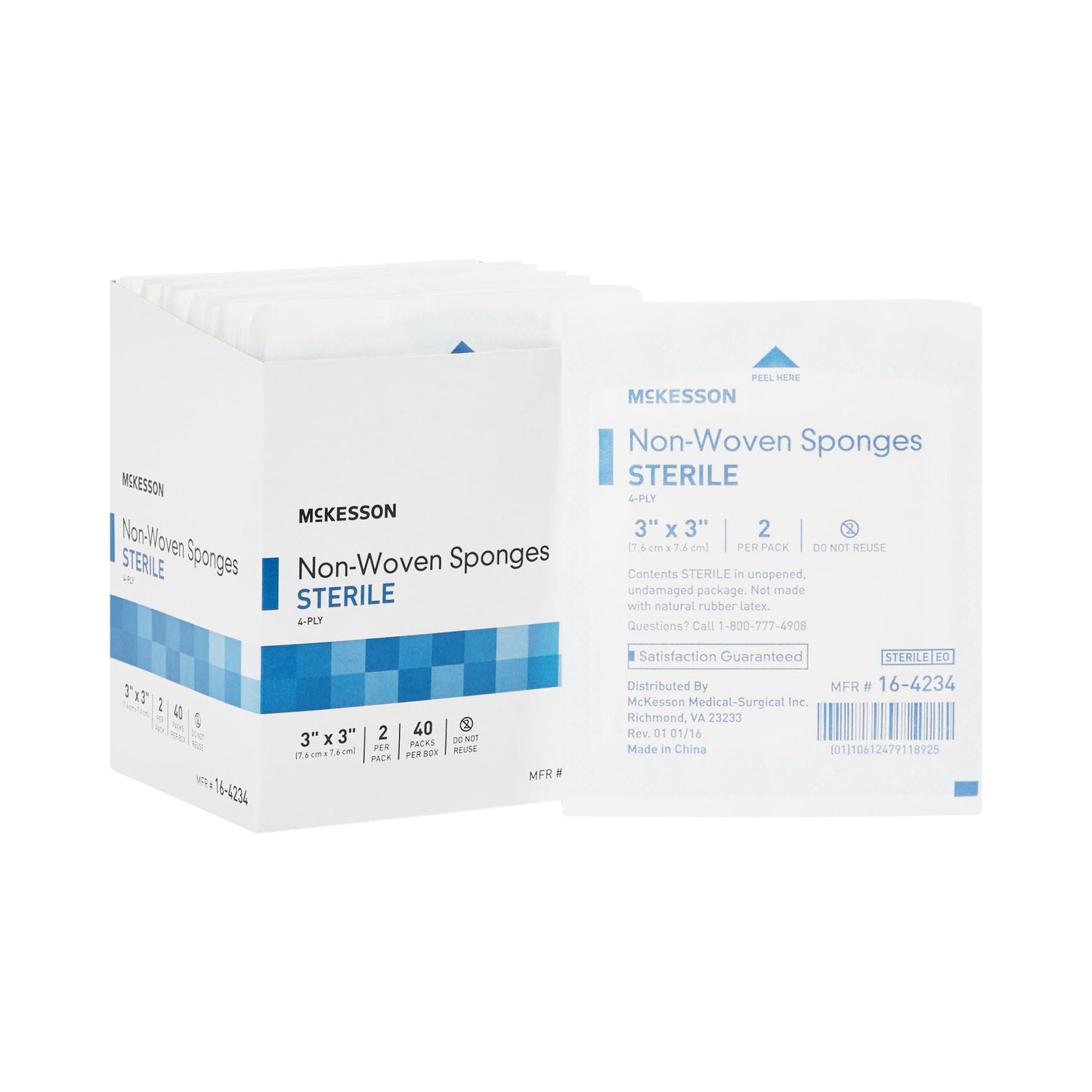 McKesson Sterile Nonwoven Sponge 3 x 3 Inch 4-Ply Polyester/Rayon 2 Per Pack