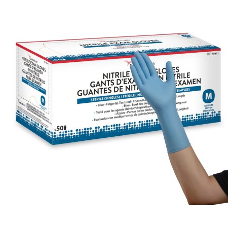 Exam Glove Flexam Sterile Single Nitrile Extended Cuff Length Textured Fingertips Blue Chemo Tested