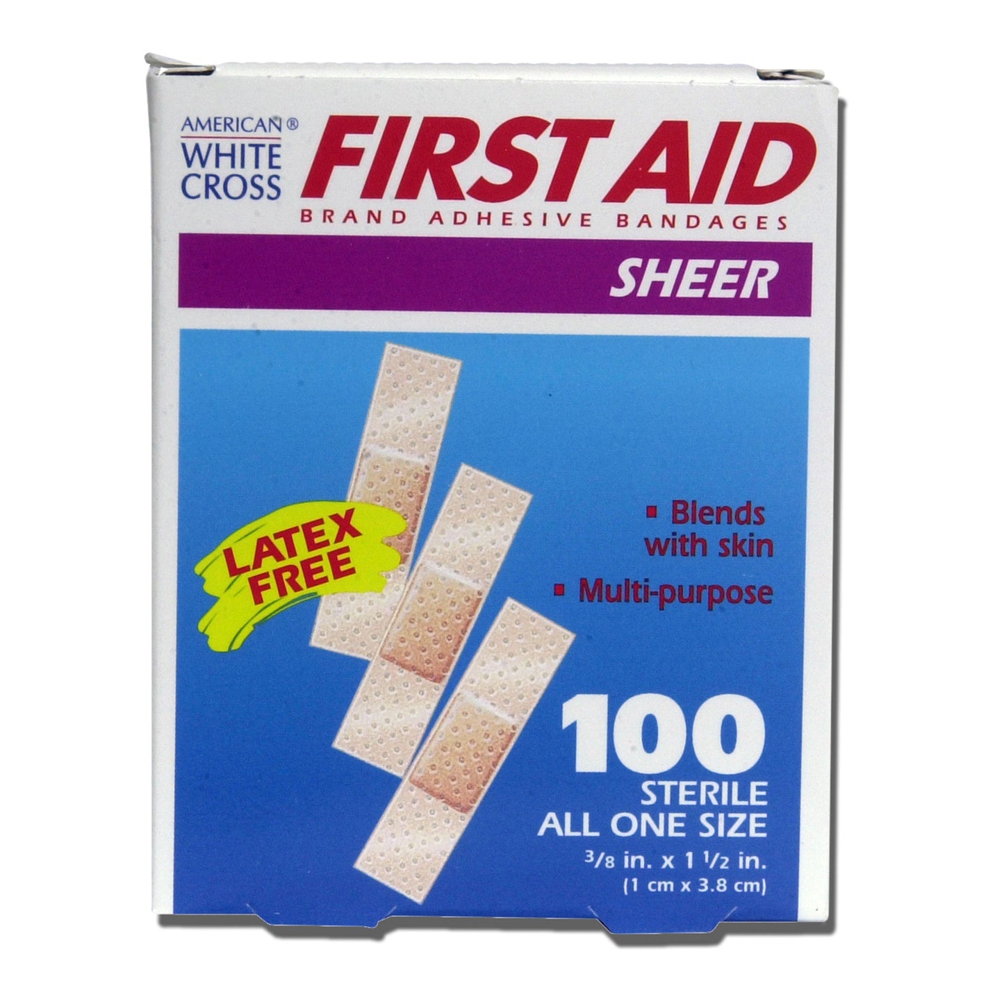 American White Cross First Aid Plastic Tan Adhesive Strip 3/8 x 1-1/2 Inch Sterile