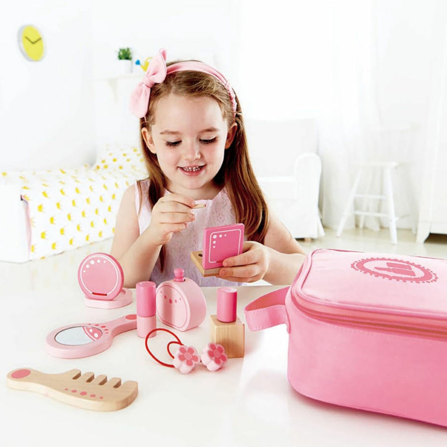 Hape Beauty Belongings 11-Piece Wooden Cosmetic Play Kit – Pretend Makeup Toy for Kids