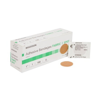 Adhesive Spot Bandage McKesson 1 Inch Plastic, Fabric Round Tan Sterile