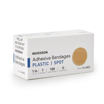 Adhesive Spot Bandage McKesson 1 Inch Plastic, Fabric Round Tan Sterile