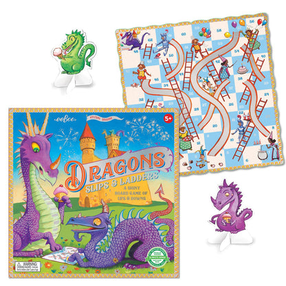 eeBoo Dragons Slips & Ladders Board Game for 2-4 Players, Ages 5+