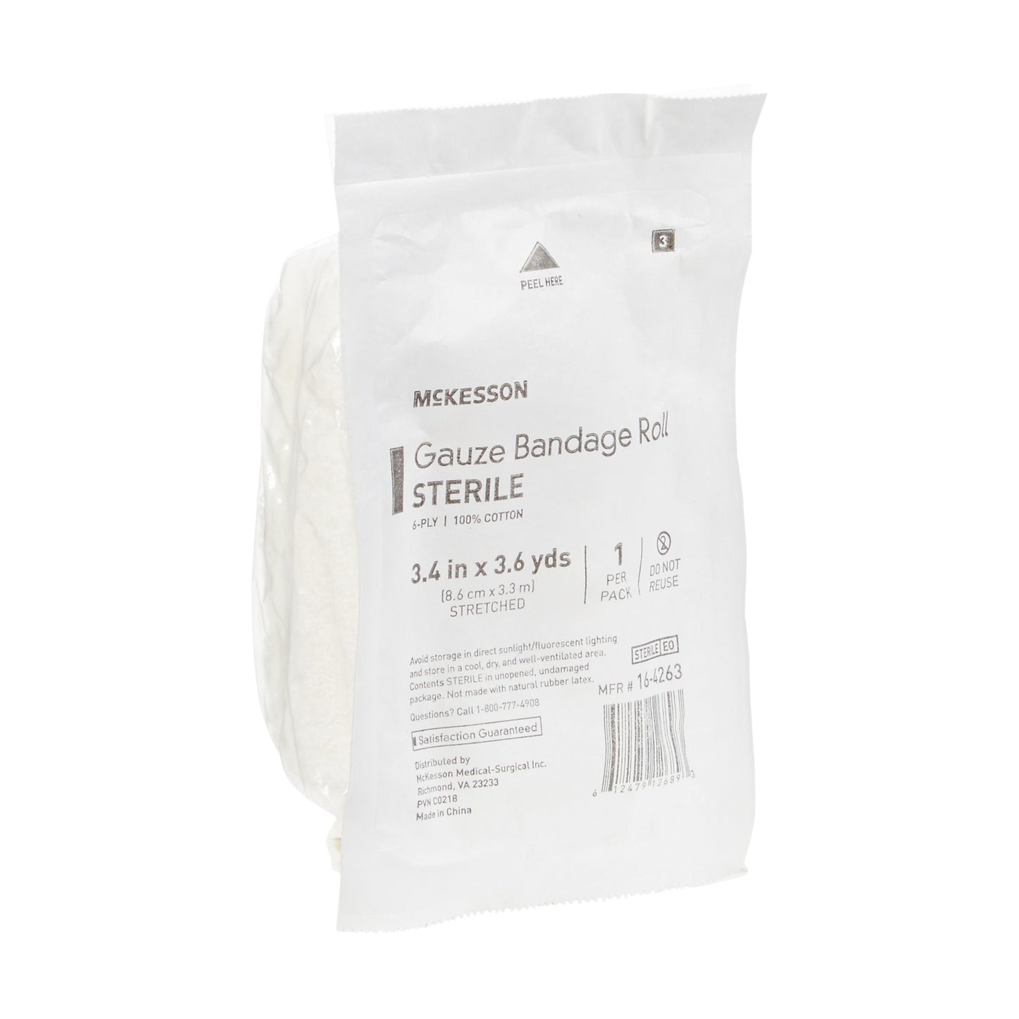 McKesson Fluff Bandage Roll 3-2/5 Inch x 3-3/5 Yard 6-Ply Sterile Cotton Dressing