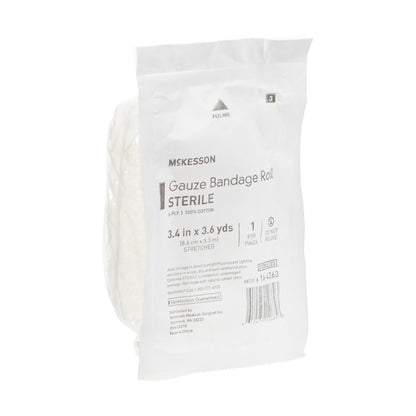 McKesson Fluff Bandage Roll 3-2/5 Inch x 3-3/5 Yard 6-Ply Sterile Cotton Dressing