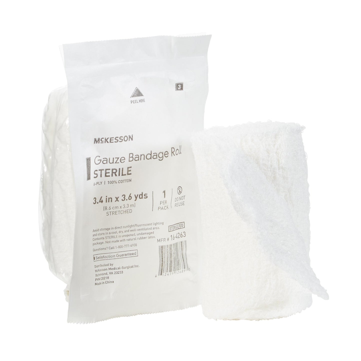 McKesson Fluff Bandage Roll 3-2/5 Inch x 3-3/5 Yard 6-Ply Sterile Cotton Dressing