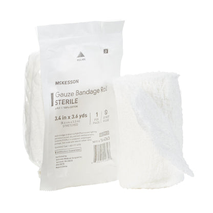 McKesson Fluff Bandage Roll 3-2/5 Inch x 3-3/5 Yard 6-Ply Sterile Cotton Dressing