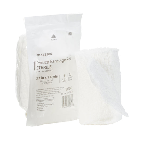 McKesson Fluff Bandage Roll 3-2/5 Inch x 3-3/5 Yard 6-Ply Sterile Cotton Dressing