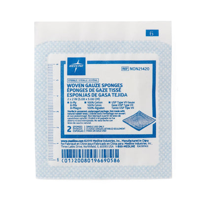Medline Sterile Gauze Sponge 2 x 2 Inch 8-Ply USP Type VII Gauze 2 Per Pack