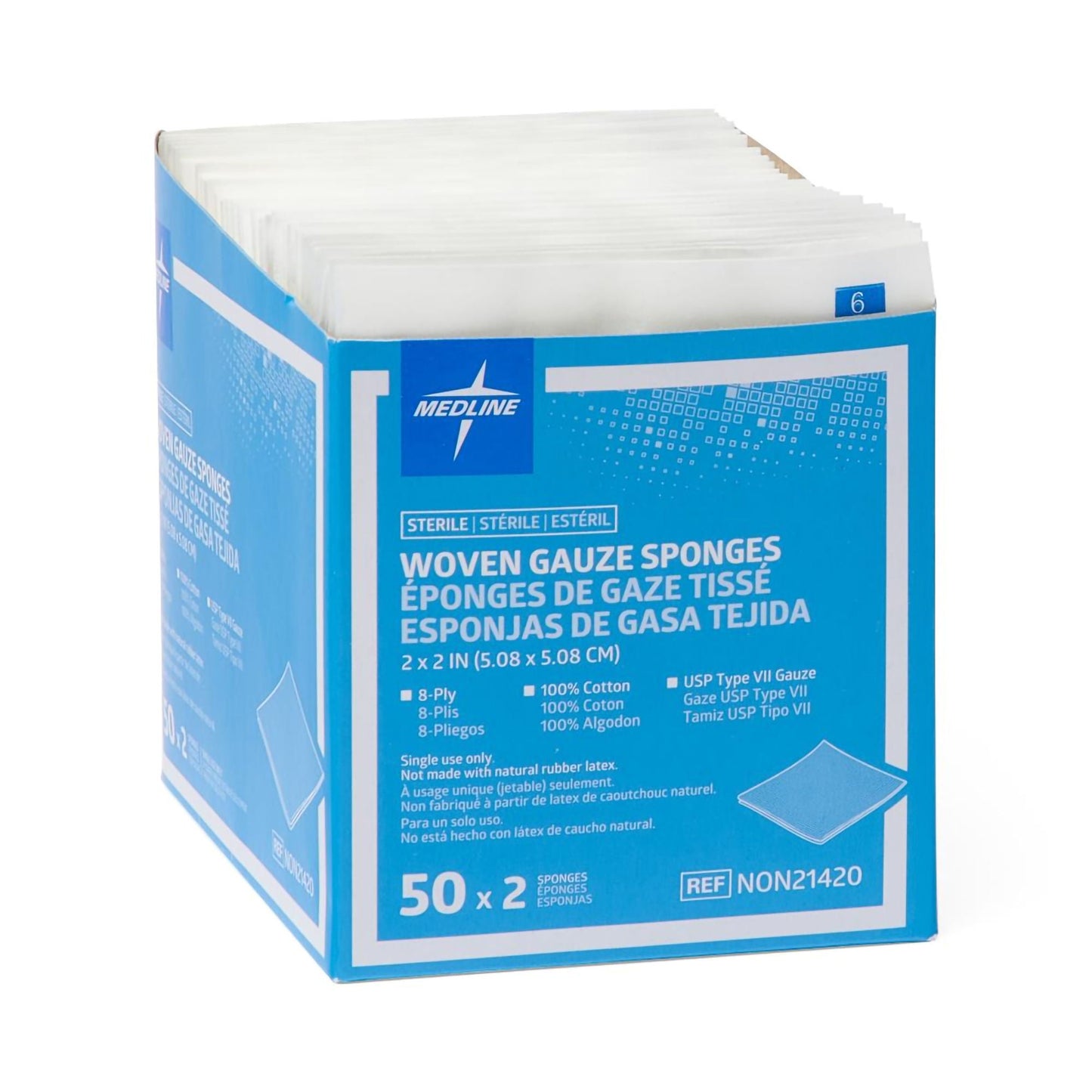 Medline Sterile Gauze Sponge 2 x 2 Inch 8-Ply USP Type VII Gauze 2 Per Pack