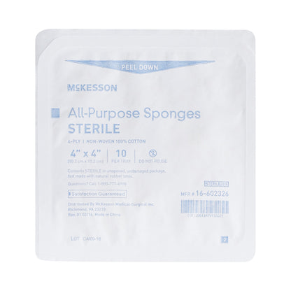 McKesson Nonwoven Sponges 4 x 4 Inch, 4-Ply, Sterile – 10 per Tray