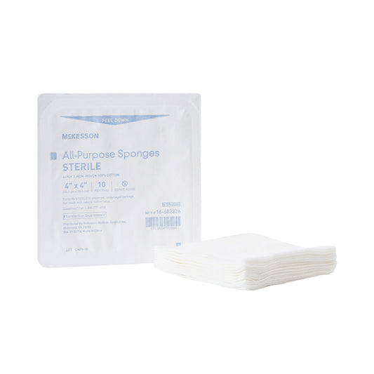 McKesson Nonwoven Sponges 4 x 4 Inch, 4-Ply, Sterile – 10 per Tray