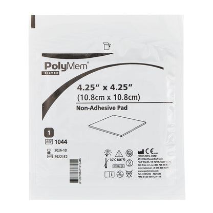 PolyMem Silver Foam Dressing 4-1/4 x 4-1/4 Inch Non-Adhesive Sterile Silver Foam Dressing
