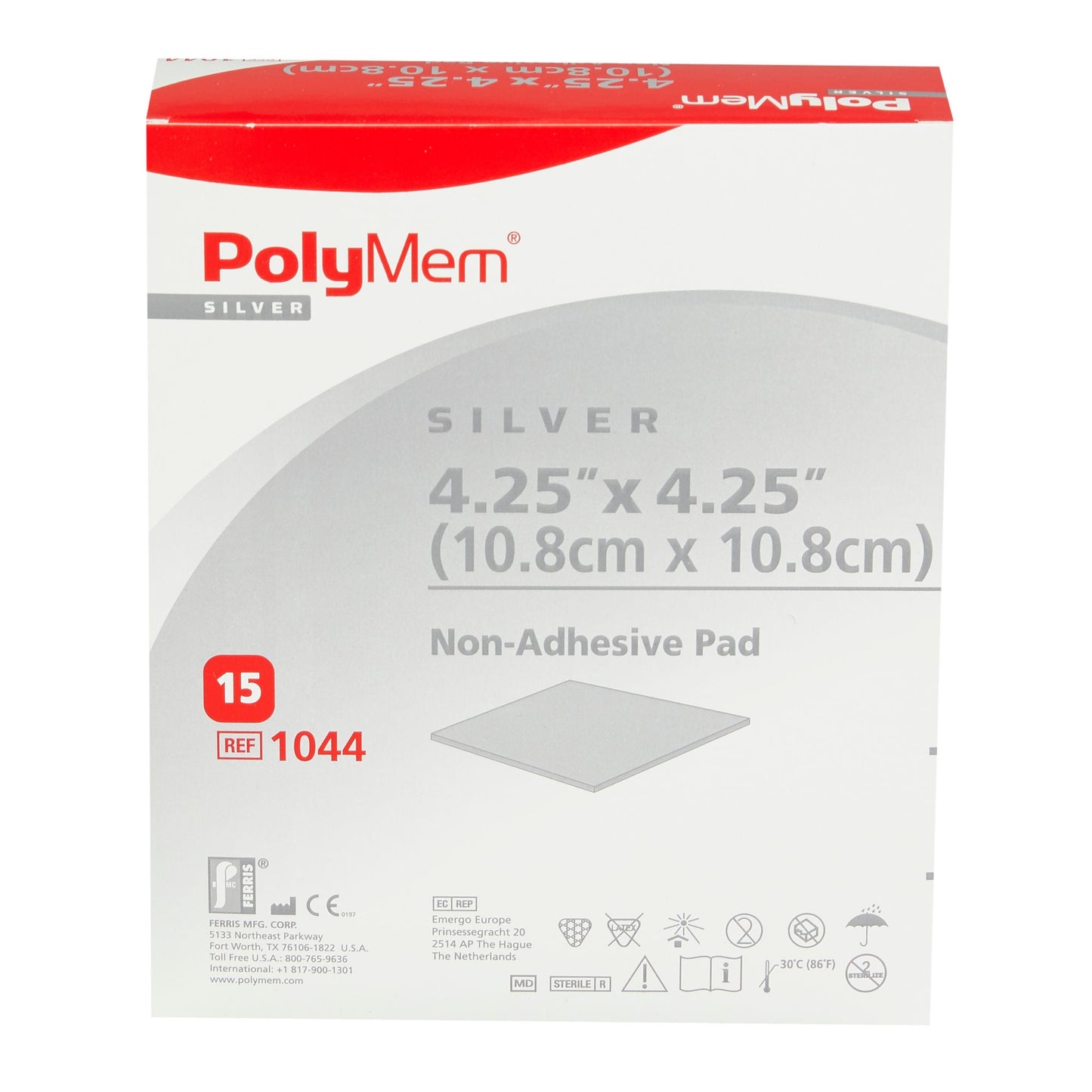 PolyMem Silver Foam Dressing 4-1/4 x 4-1/4 Inch Non-Adhesive Sterile Silver Foam Dressing