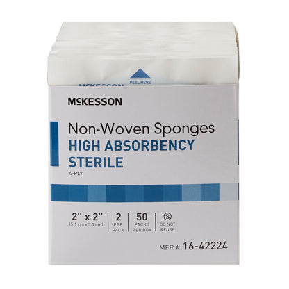 McKesson Sterile Nonwoven Sponge 2 x 2 Inch 4-Ply Polyester/Rayon 2 Per Pack