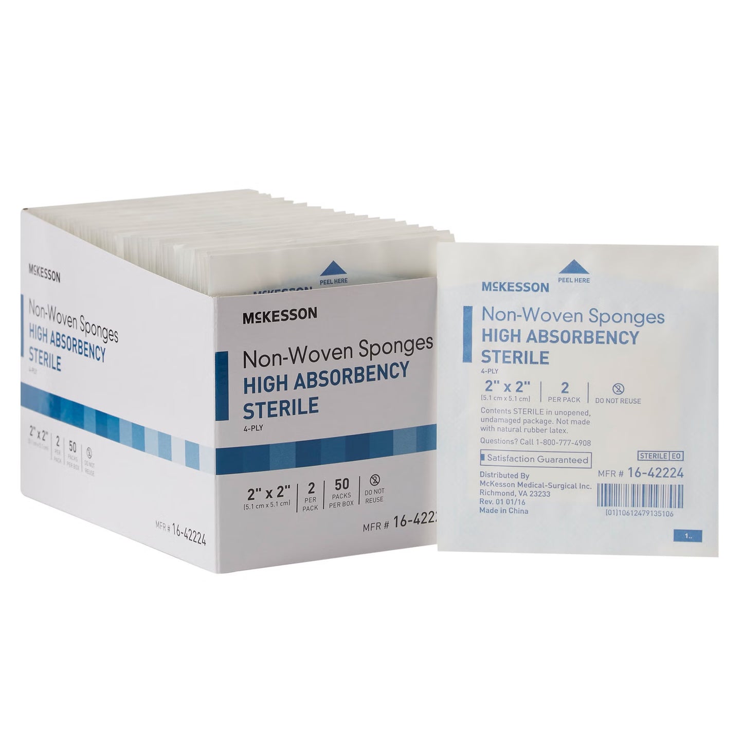 McKesson Sterile Nonwoven Sponge 2 x 2 Inch 4-Ply Polyester/Rayon 2 Per Pack