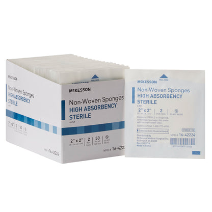 McKesson Sterile Nonwoven Sponge 2 x 2 Inch 4-Ply Polyester/Rayon 2 Per Pack
