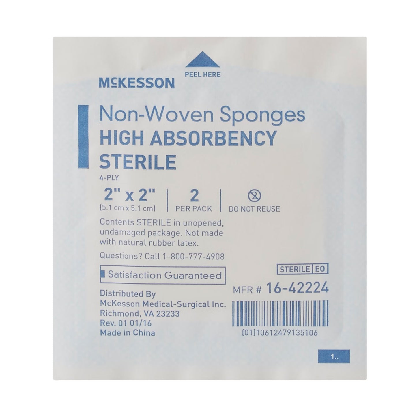 McKesson Sterile Nonwoven Sponge 2 x 2 Inch 4-Ply Polyester/Rayon 2 Per Pack