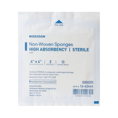 McKesson Sterile Nonwoven Sponge 4 x 4 Inch 4-Ply Polyester/Rayon 2 Per Pack