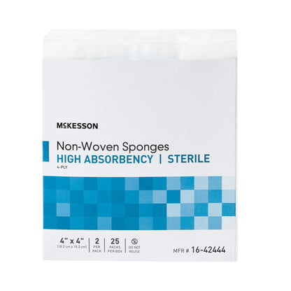 McKesson Sterile Nonwoven Sponge 4 x 4 Inch 4-Ply Polyester/Rayon 2 Per Pack