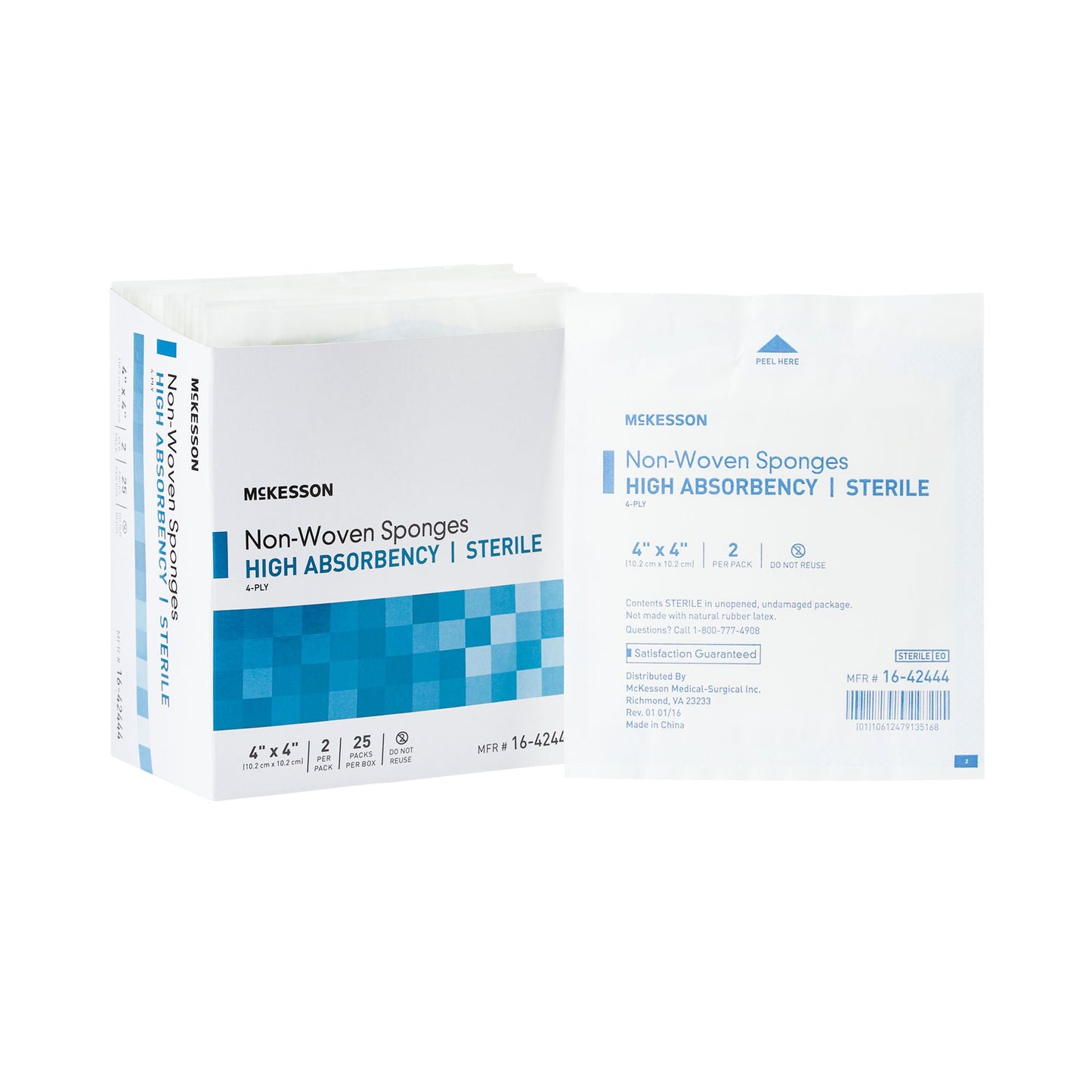 McKesson Sterile Nonwoven Sponge 4 x 4 Inch 4-Ply Polyester/Rayon 2 Per Pack
