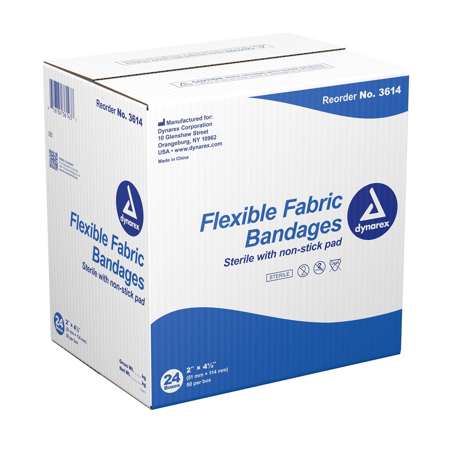 Dynarex Fabric Adhesive Strip 2 x 4-1/2 Inch Sterile Tan Bandage